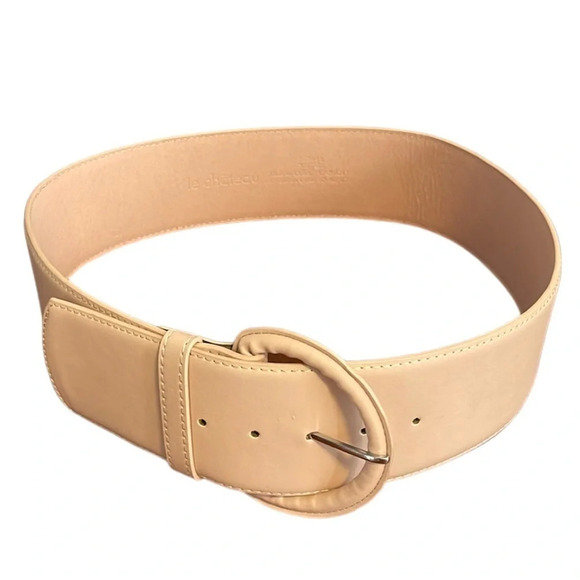 LE CHATEAU Nude Peachy Pink Wide Belt Faux Leather 80’s Vibe Size XL - Picture 2 of 9